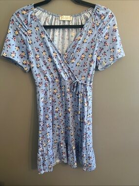 Altar'd State Powder Blue Floral Wrap Mini Dress
